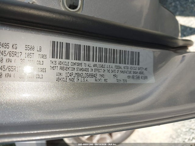 46091266 :رقم المزاد ، 1C4PJMBX2LD509842 vin ، 2020 Jeep Cherokee Trailhawk 4x4 مزاد بيع