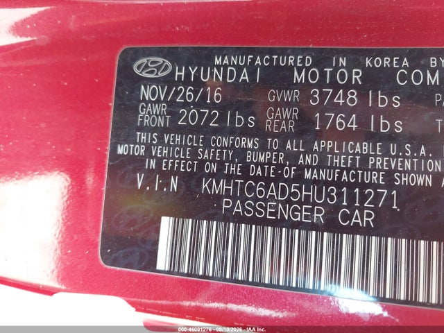 Hyundai Veloster 2017 KMHTC6AD5HU311271 Image 9