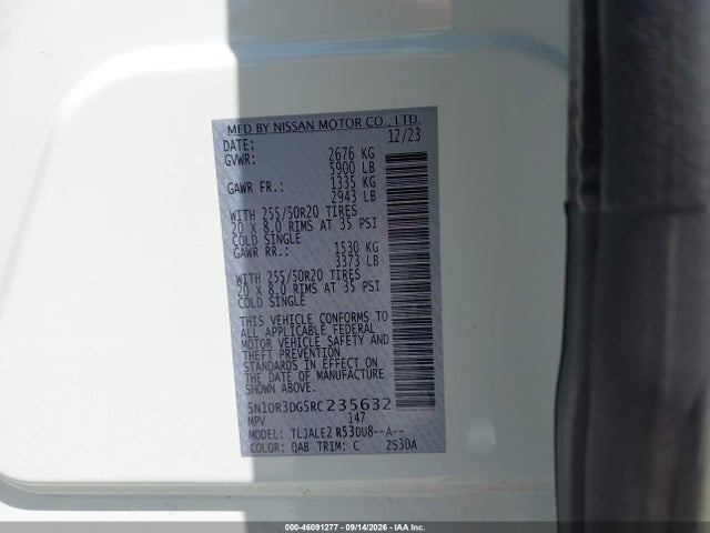 Продаж на аукціоні авто 2024 Nissan Pathfinder Platinum Fwd, vin: 5N1DR3DG5RC235632, номер лоту: 46091277