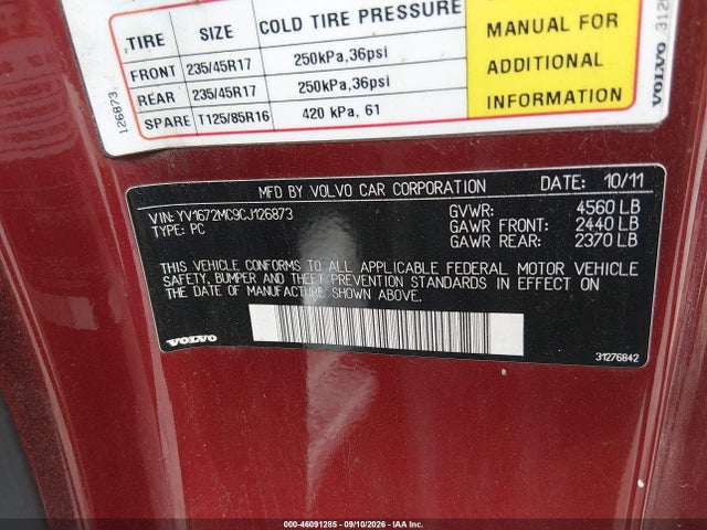 Продаж на аукціоні авто 2012 Volvo C70 T5, vin: YV1672MC9CJ126873, номер лоту: 46091285