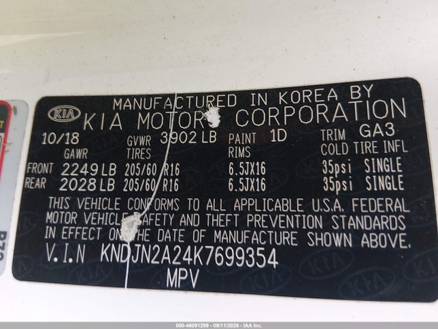 Aukcja sprzedaży 2019 Kia Soul, vin: KNDJN2A24K7699354, numer aukcji: 46091299