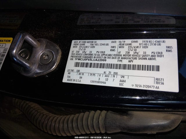 Aukcja sprzedaży 2020 Ford Escape S, vin: 1FMCU0F65LUA22999, numer aukcji: 46091311
