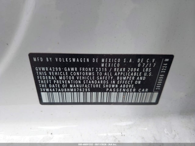 46091332 :رقم المزاد ، 3VW447AU8HM076295 vin ، 2017 Volkswagen Golf Gti Autobahn 4-door/s 4-door/se 4-door/sport 4-door مزاد بيع