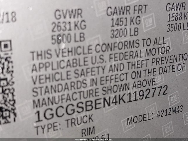 Chevrolet Colorado Wt 2019 1GCGSBEN4K1192772 Image 17