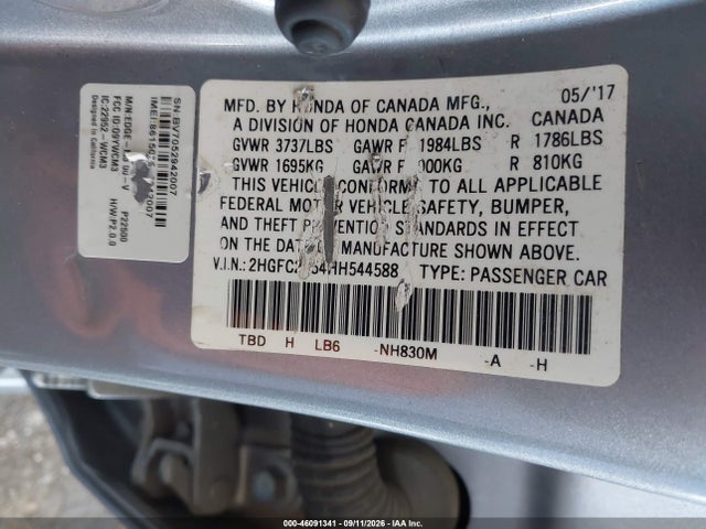 2017 Honda Civic Lx მანქანა იყიდება აუქციონზე, vin: 2HGFC2F54HH544588, აუქციონის ნომერი: 46091341