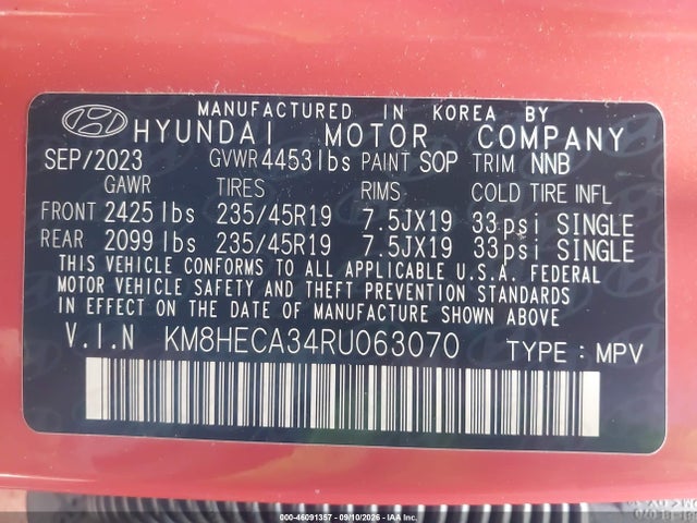 46091357 :رقم المزاد ، KM8HECA34RU063070 vin ، 2024 Hyundai Kona Limited مزاد بيع
