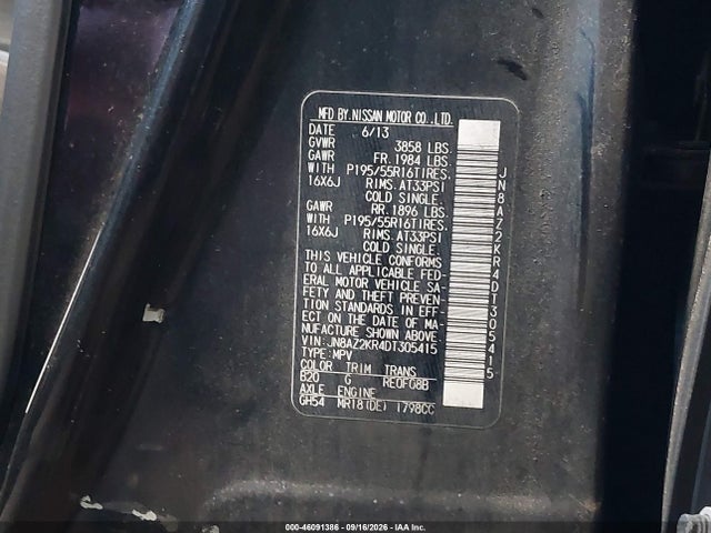 46091386 :رقم المزاد ، JN8AZ2KR4DT305415 vin ، 2013 Nissan Cube 1.8 Sl مزاد بيع