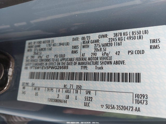 2023 Ford F-150 Lightning Xlt მანქანა იყიდება აუქციონზე, vin: 1FT6W1EV5PWG29585, აუქციონის ნომერი: 46091390