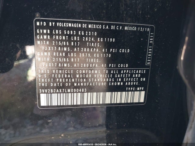 Продаж на аукціоні авто 2020 Volkswagen Tiguan 2.0t Se/2.0t Se R-line Black/2.0t Sel, vin: 3VV2B7AX7LM090483, номер лоту: 46091410