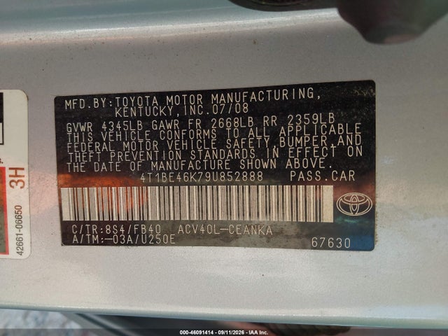 46091414 :رقم المزاد ، 4T1BE46K79U852888 vin ، 2009 Toyota Camry Le مزاد بيع