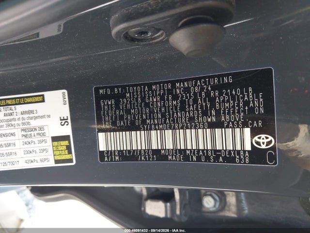 Aukcja sprzedaży 2024 Toyota Corolla Le, vin: 5YFB4MDE7RP212360, numer aukcji: 46091432