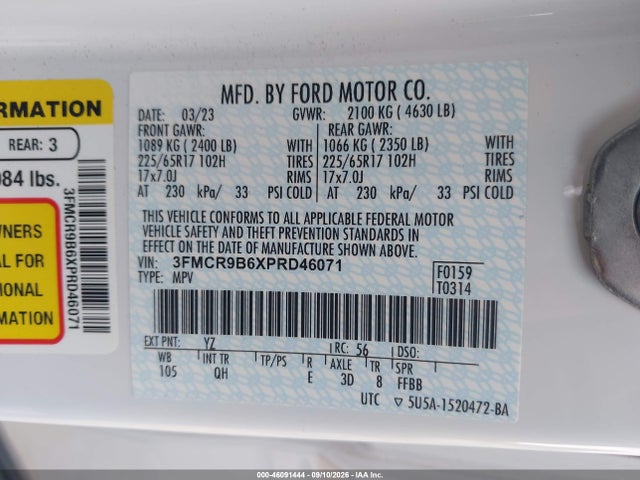 Продажа на аукционе авто 2023 Ford Bronco Sport Big Bend, vin: 3FMCR9B6XPRD46071, номер лота: 46091444