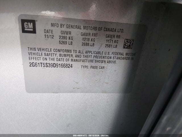Auction sale of the 2013 Cadillac Xts Premium, vin: 2G61T5S39D9166824, lot number: 46091472