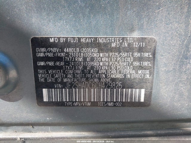 46091495 :رقم المزاد ، JF2SHADC6CH429825 vin ، 2012 Subaru Forester 2.5x Premium مزاد بيع