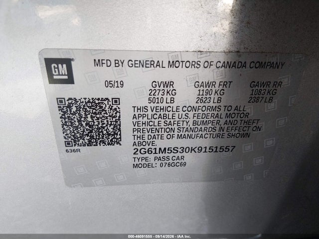 2019 Cadillac Xts Luxury მანქანა იყიდება აუქციონზე, vin: 2G61M5S30K9151557, აუქციონის ნომერი: 46091555