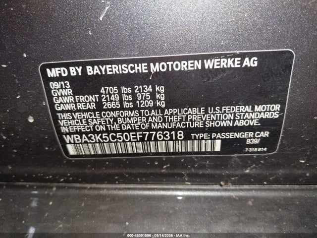2014 Bmw 328d Xdrive მანქანა იყიდება აუქციონზე, vin: WBA3K5C50EF776318, აუქციონის ნომერი: 46091596