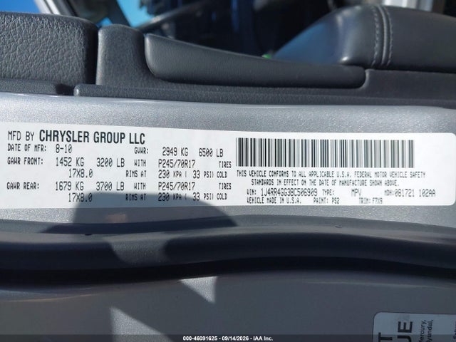 46091625 :رقم المزاد ، 1J4RR4GG3BC506909 vin ، 2011 Jeep Grand Cherokee Laredo مزاد بيع