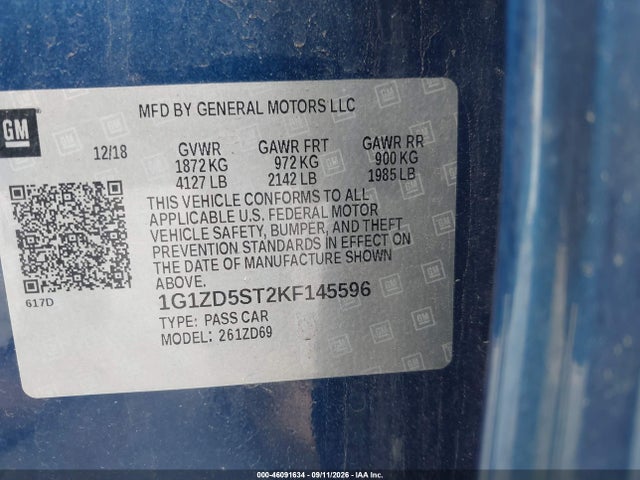 Aukcja sprzedaży 2019 Chevrolet Malibu Lt, vin: 1G1ZD5ST2KF145596, numer aukcji: 46091634