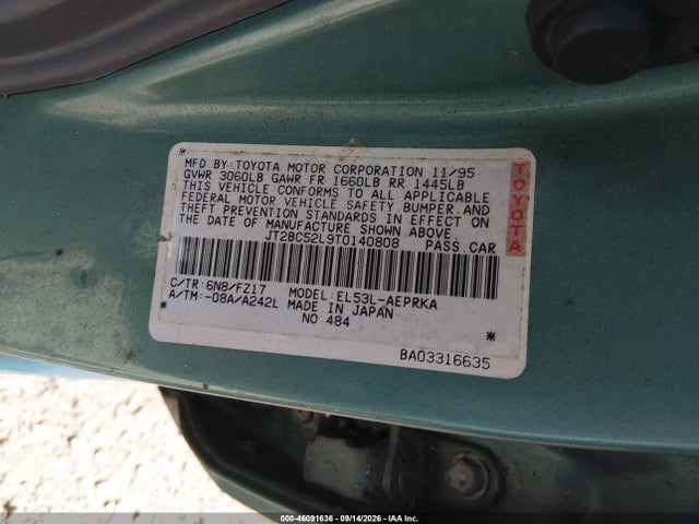 Aukcja sprzedaży 1996 Toyota Tercel Dx, vin: JT2BC52L9T0140808, numer aukcji: 46091636