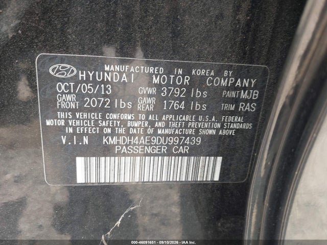Продаж на аукціоні авто 2013 Hyundai Elantra Gls, vin: KMHDH4AE9DU997439, номер лоту: 46091651