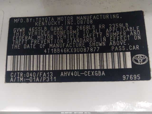 Продажа на аукционе авто 2009 Toyota Camry Hybrid, vin: 4T1BB46KX9U087877, номер лота: 46091661