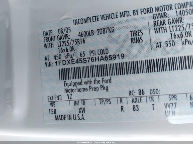 Продажа на аукционе авто 2006 Ford E-450 Cutaway, vin: 1FDXE45S76HA65919, номер лота: 46091687