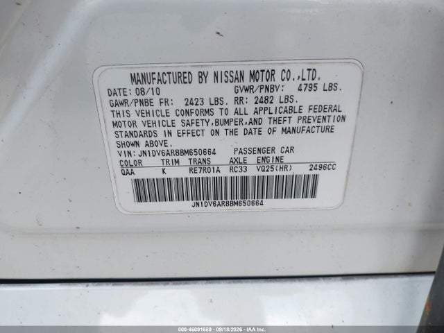 Aukcja sprzedaży 2011 Infiniti G25x, vin: JN1DV6AR8BM650664, numer aukcji: 46091689