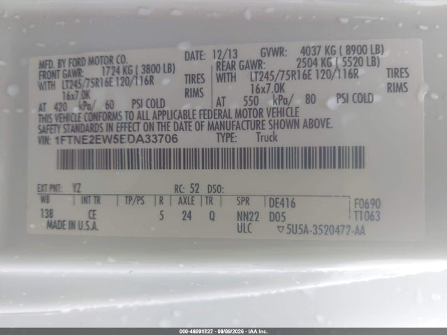 2014 Ford E-250 Commercial მანქანა იყიდება აუქციონზე, vin: 1FTNE2EW5EDA33706, აუქციონის ნომერი: 46091727