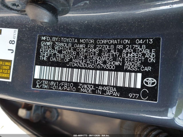 Aukcja sprzedaży 2013 Toyota Prius Three, vin: JTDKN3DU6D1679300, numer aukcji: 46091773