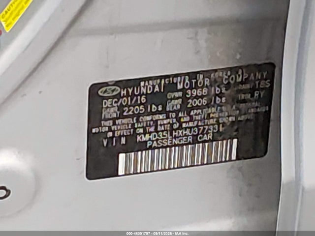 Aukcja sprzedaży 2017 Hyundai Elantra Gt, vin: KMHD35LHXHU377331, numer aukcji: 46091797