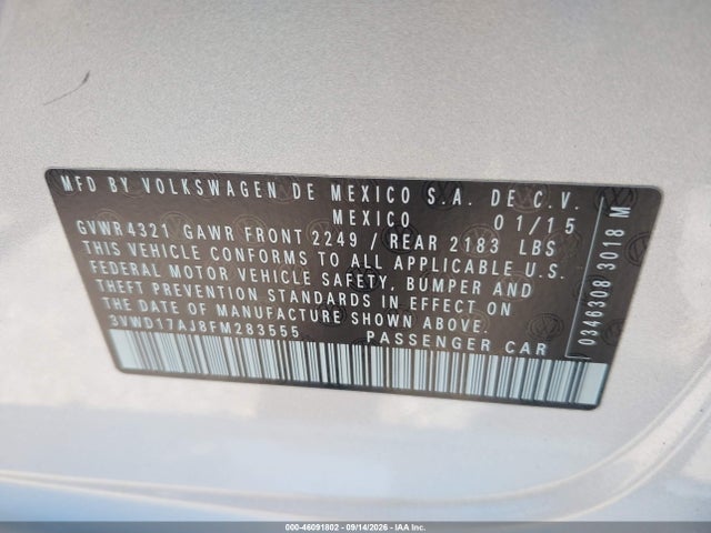 Aukcja sprzedaży 2015 Volkswagen Jetta 1.8t Se, vin: 3VWD17AJ8FM283555, numer aukcji: 46091802