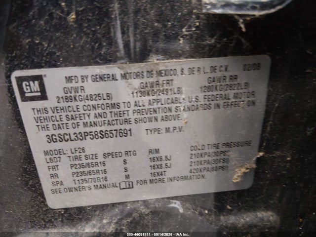 2008 Saturn Vue 4-cyl Xe მანქანა იყიდება აუქციონზე, vin: 3GSCL33P58S657691, აუქციონის ნომერი: 46091811