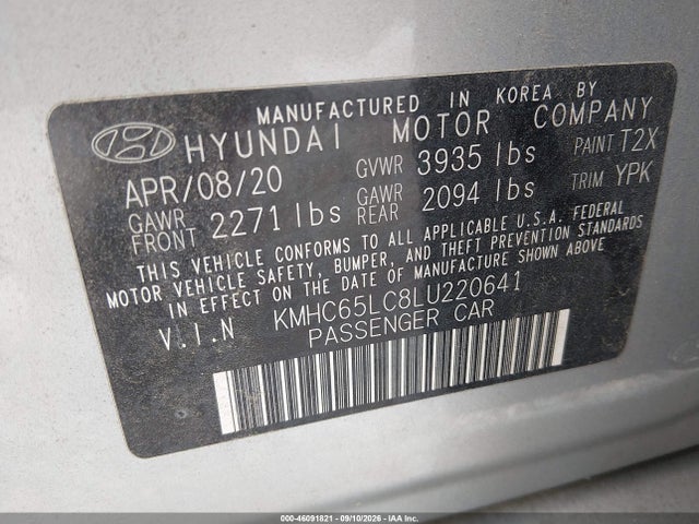 Aukcja sprzedaży 2020 Hyundai Ioniq Hybrid Blue, vin: KMHC65LC8LU220641, numer aukcji: 46091821