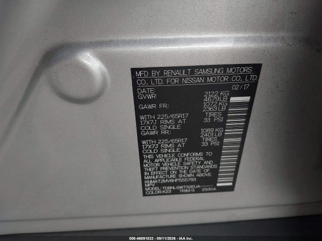 Aukcja sprzedaży 2017 Nissan Rogue Sv, vin: KNMAT2MV6HP555793, numer aukcji: 46091832