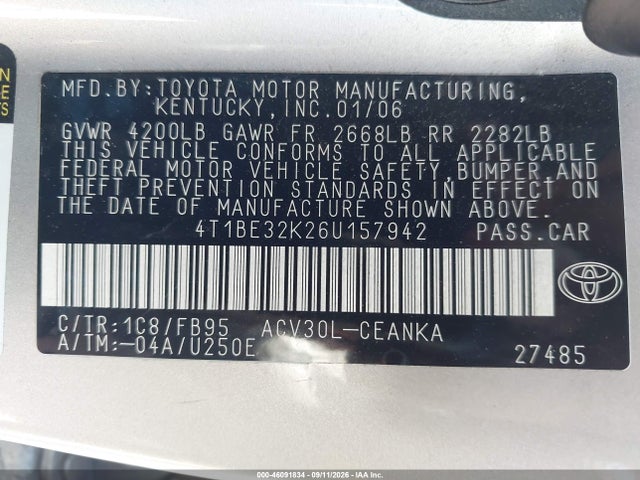Продажа на аукционе авто 2006 Toyota Camry Le, vin: 4T1BE32K26U157942, номер лота: 46091834