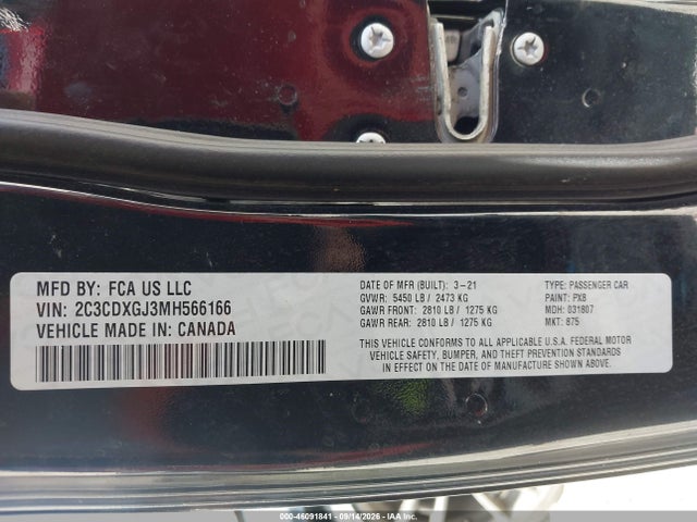 Продаж на аукціоні авто 2021 Dodge Charger Scat Pack Rwd, vin: 2C3CDXGJ3MH566166, номер лоту: 46091841