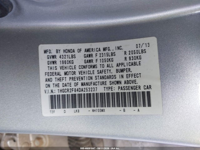 Продаж на аукціоні авто 2013 Honda Accord Ex-l, vin: 1HGCR2F84DA253237, номер лоту: 46091847