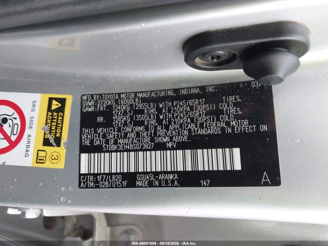 Aukcja sprzedaży 2011 Toyota Highlander Se V6, vin: 5TDBK3EH4BS073827, numer aukcji: 46091859