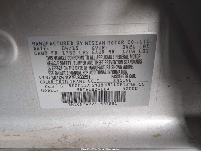 Nissan Versa 1.6 Sv 2015 3N1CN7AP7FL933251 Image 9