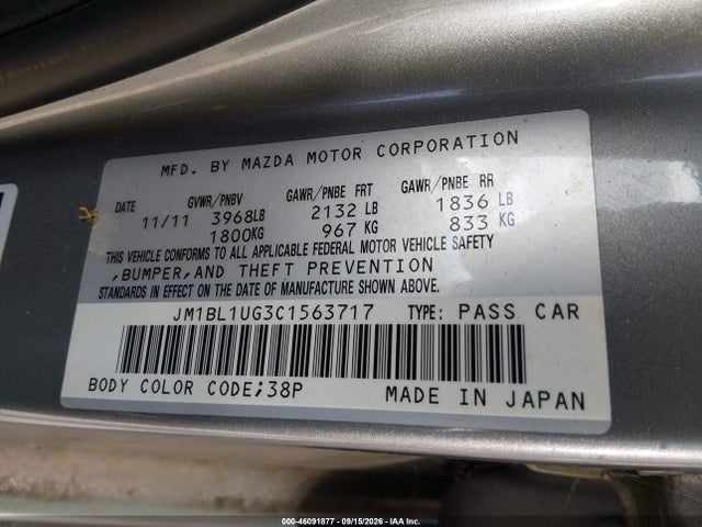 Aukcja sprzedaży 2012 Mazda Mazda3 I Sport, vin: JM1BL1UG3C1563717, numer aukcji: 46091877