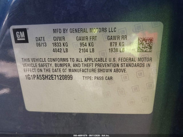 Продажа на аукционе авто 2014 Chevrolet Cruze Ls Auto, vin: 1G1PA5SH2E7120899, номер лота: 46091879