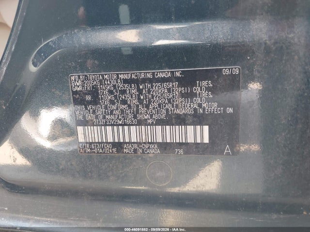 Aukcja sprzedaży 2009 Toyota Rav4, vin: 2T3ZF33V29W016630, numer aukcji: 46091882