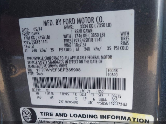 Ford F-150 Xlt 2014 1FTFW1EF3EFB85998 Image 9