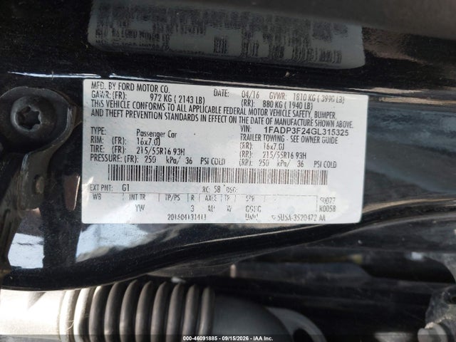 2016 Ford Focus Se მანქანა იყიდება აუქციონზე, vin: 1FADP3F24GL315325, აუქციონის ნომერი: 46091885