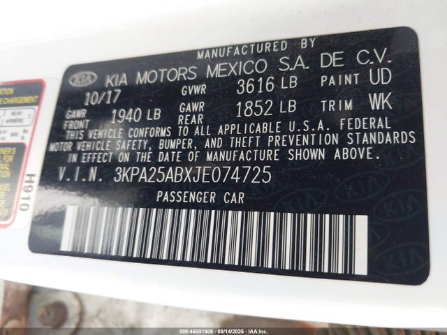 Aukcja sprzedaży 2018 Kia Rio Lx, vin: 3KPA25ABXJE074725, numer aukcji: 46091889