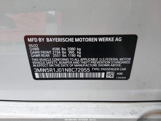 BMW 330I 2022 3MW5R1J01N8C72955 Image 9