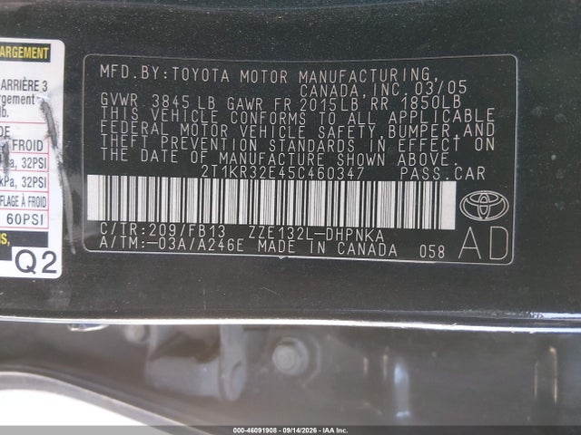 2005 Toyota Matrix Xr მანქანა იყიდება აუქციონზე, vin: 2T1KR32E45C460347, აუქციონის ნომერი: 46091908