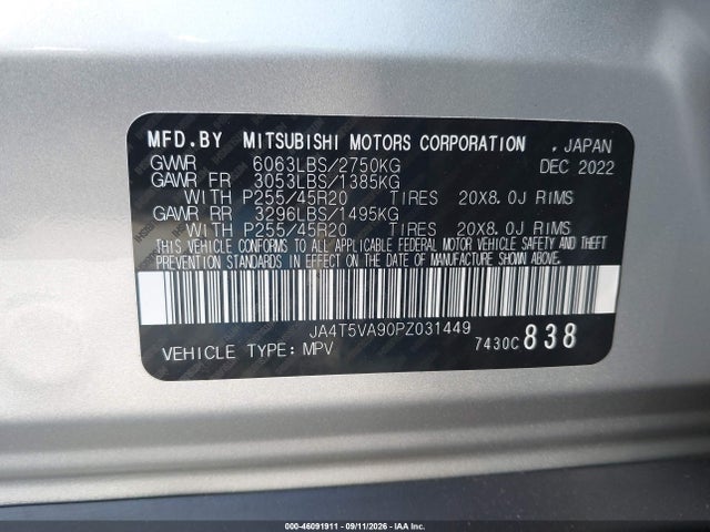 Aukcja sprzedaży 2023 Mitsubishi Outlander Phev Sel S-awc, vin: JA4T5VA90PZ031449, numer aukcji: 46091911