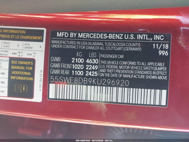 55SWF8DB9KU296920 Mercedes-Benz C 300