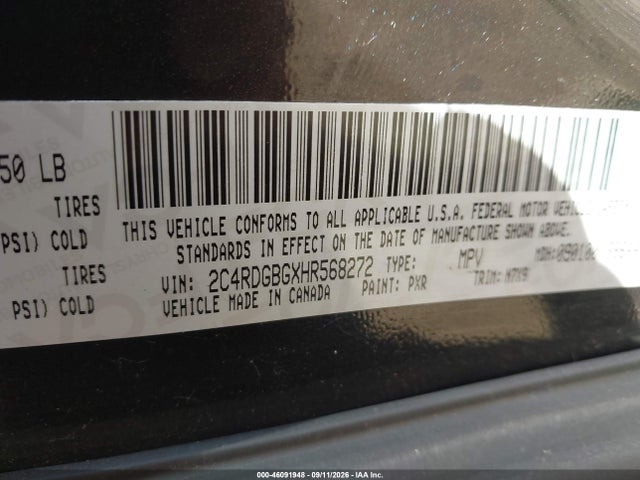 Продажа на аукционе авто 2017 Dodge Grand Caravan Se Plus, vin: 2C4RDGBGXHR568272, номер лота: 46091948
